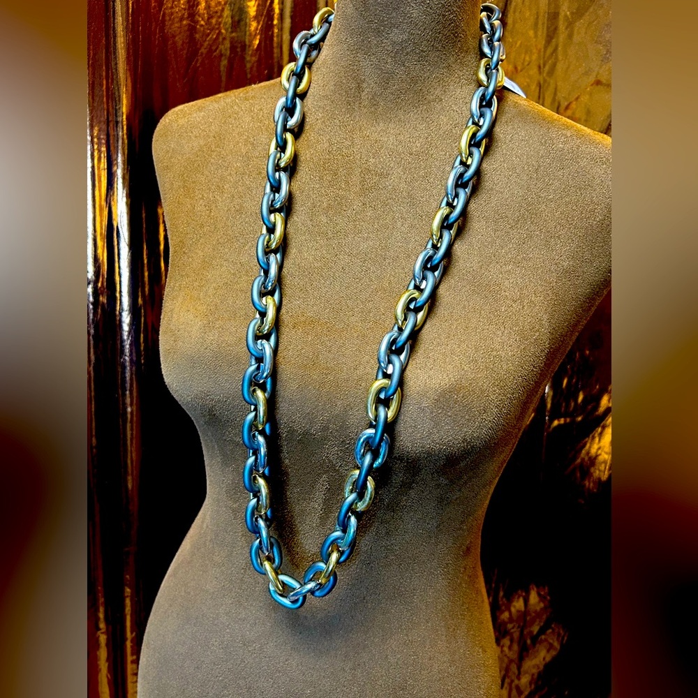 PONO designer, gold and gray metal chain necklace
